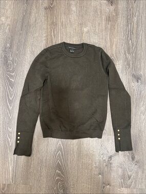 French Connection Olive Green Crewneck Sweater with Ribbed Trim